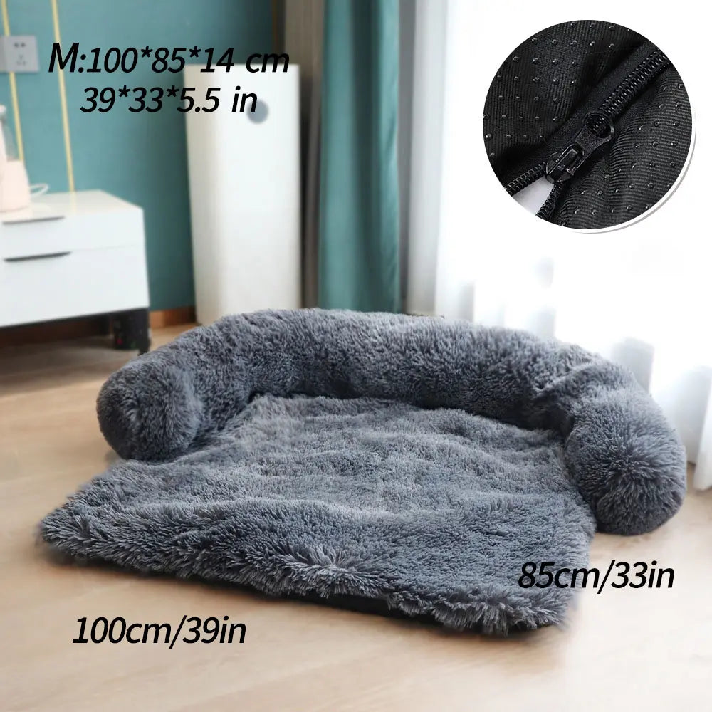 Cozy Plush Pet Blanket with Backrest – Soft Winter Bed for Cats & Dogs, Anti-Slip Bottom, Protects Sofa from Pet Hair, Available in Small/Medium/Large,Cozy Gift for Cats & Dogs