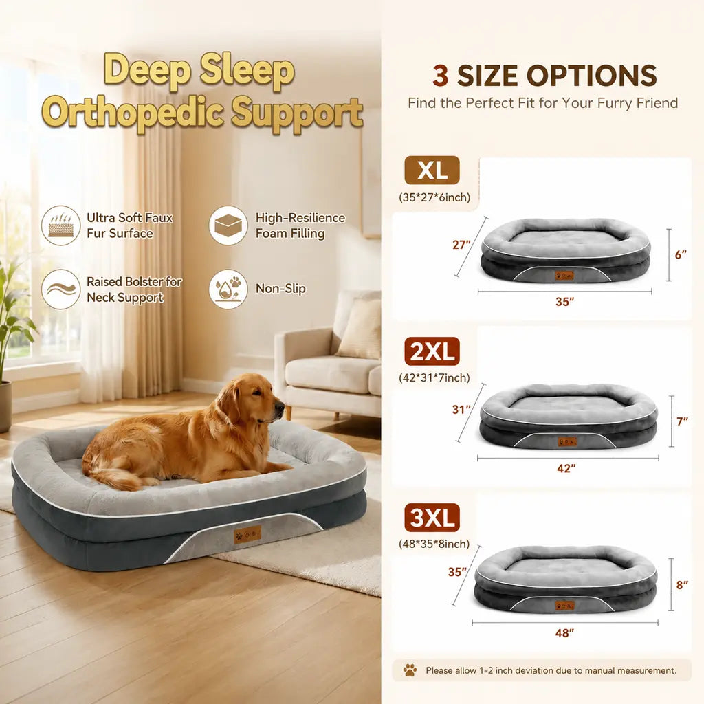 Orthopedic Large Dog Bed, Washable Orthopedic Large Dog Bed - Dog Beds Large Sized Dogs with Removable Cover Waterproof Pet Bed with Bolster for Extra Large Pe