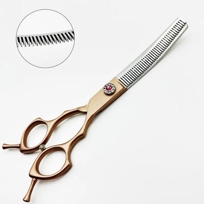 Wingsbro 7 Inches Pet Grooming Scissors, Rosegold up & down Curved Thinning Shears, for Groomer and Homeuse