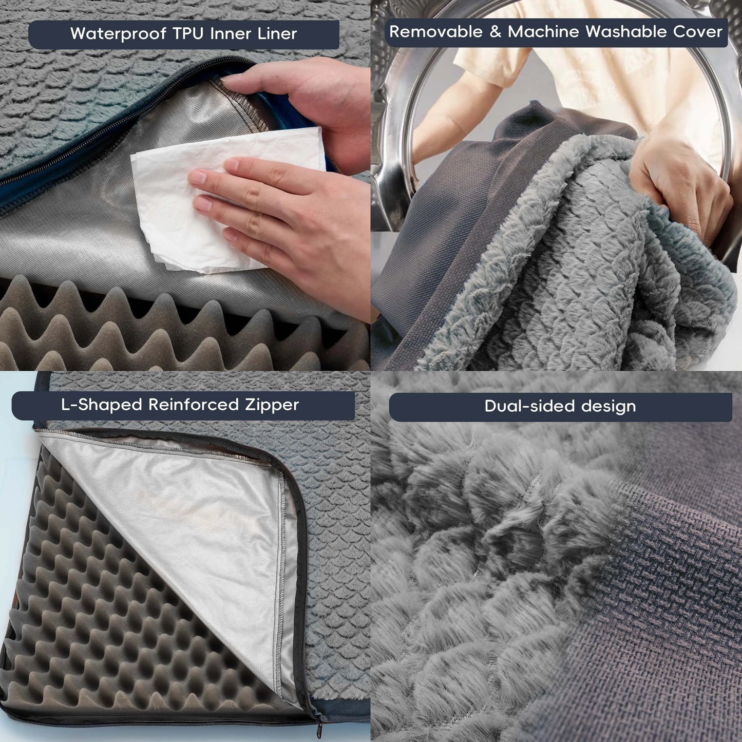 Reversible Waterproof Orthopedic Dog Beds, Large, Washable Cover, Egg Crate Foam, for Dogs up to 65 Lbs to 110 Lbs