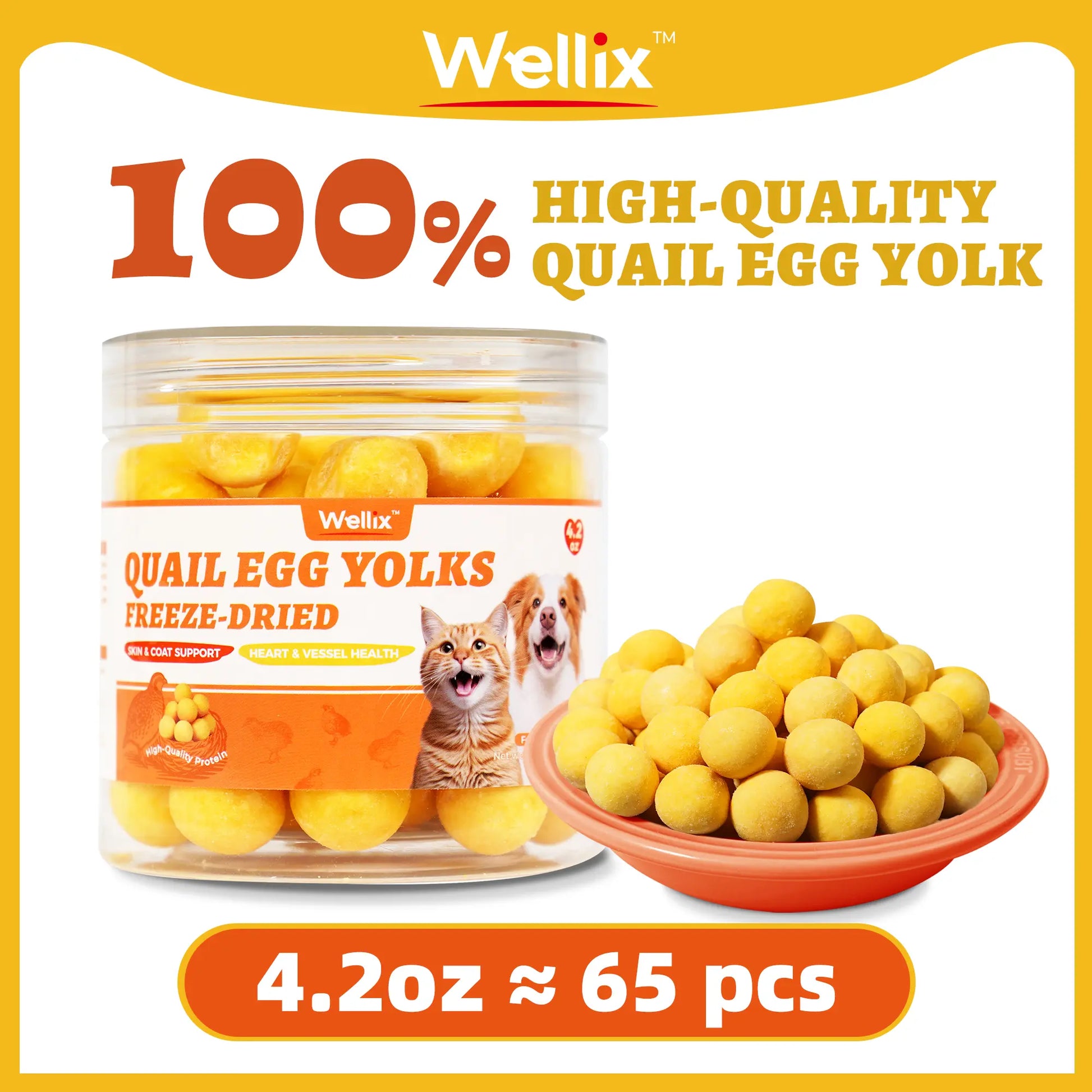 Wellix Freeze Dried Quail Egg Yolks for Dogs & Cats High-Protein Treats Supports Skin Coat Health Natural Training Snacks