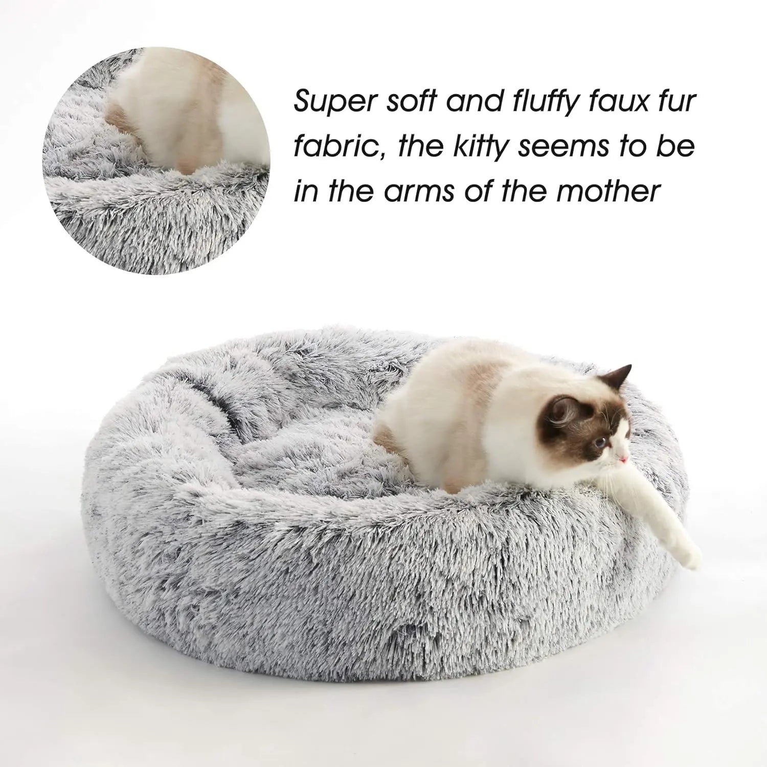 WESTERN HOME WH Calming Anti-Anxiety Dog & Cat Bed, Cozy Soft Donut Cuddler, Faux Fur Plush Cushion for Small & Medium Pets Pet Bed Fluffy Plush round Pet Durable Cat Daily Use Horizontal Natural