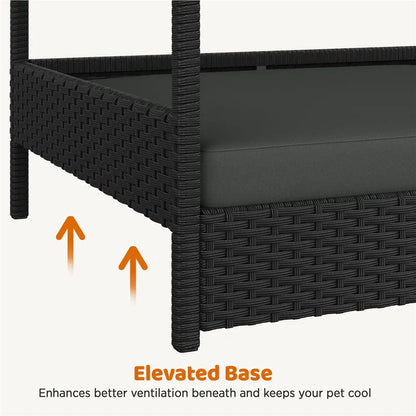 Costoffs Outdoor Elevated Rattan Dog Bed with Canopy & Padded Cushion - Heavy Duty Raised Pet House for Backyard, Poolside & Lawn
