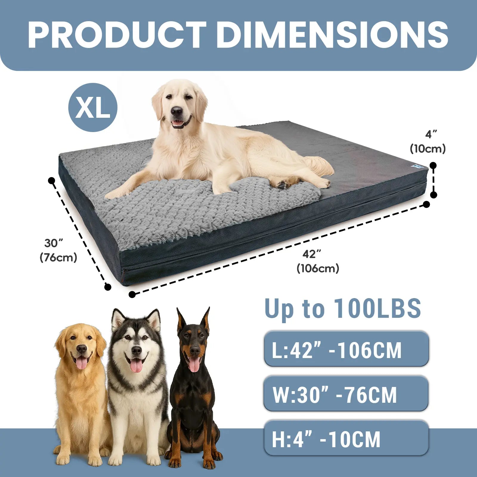 Reversible Waterproof Orthopedic Dog Beds, Large, Washable Cover, Egg Crate Foam, for Dogs up to 65 Lbs to 110 Lbs