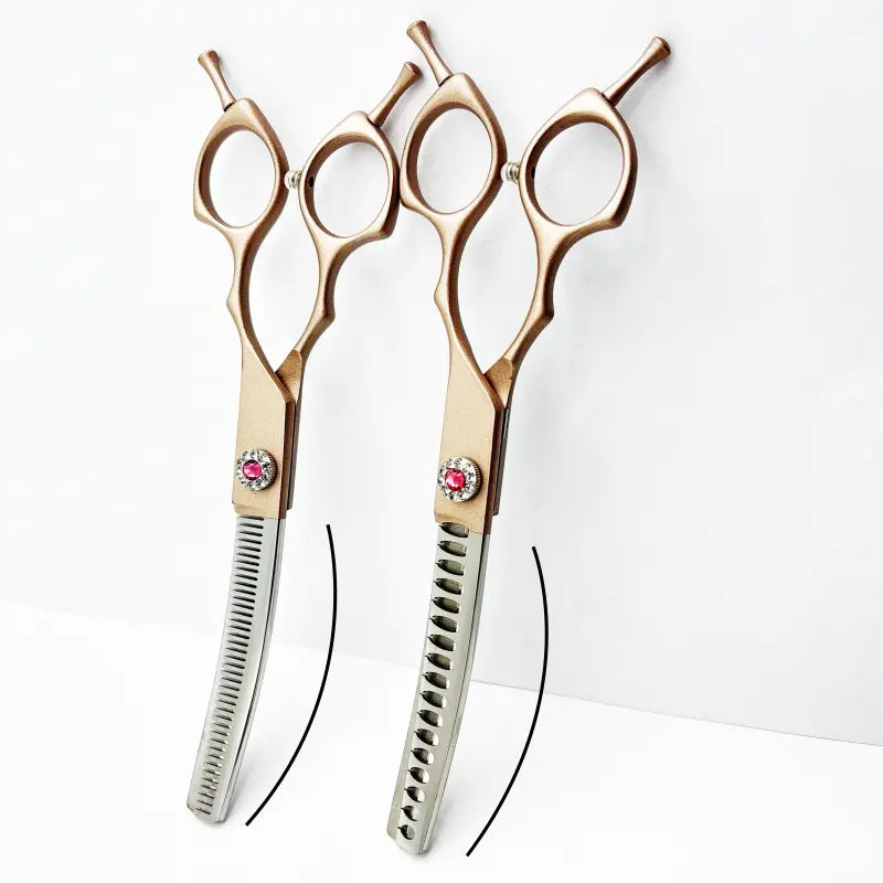Wingsbro 7 Inches Pet Grooming Scissors, Rosegold up & down Curved Thinning Shears, for Groomer and Homeuse