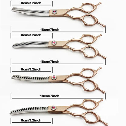 Wingsbro 7 Inches Pet Grooming Scissors, Rosegold up & down Curved Thinning Shears, for Groomer and Homeuse