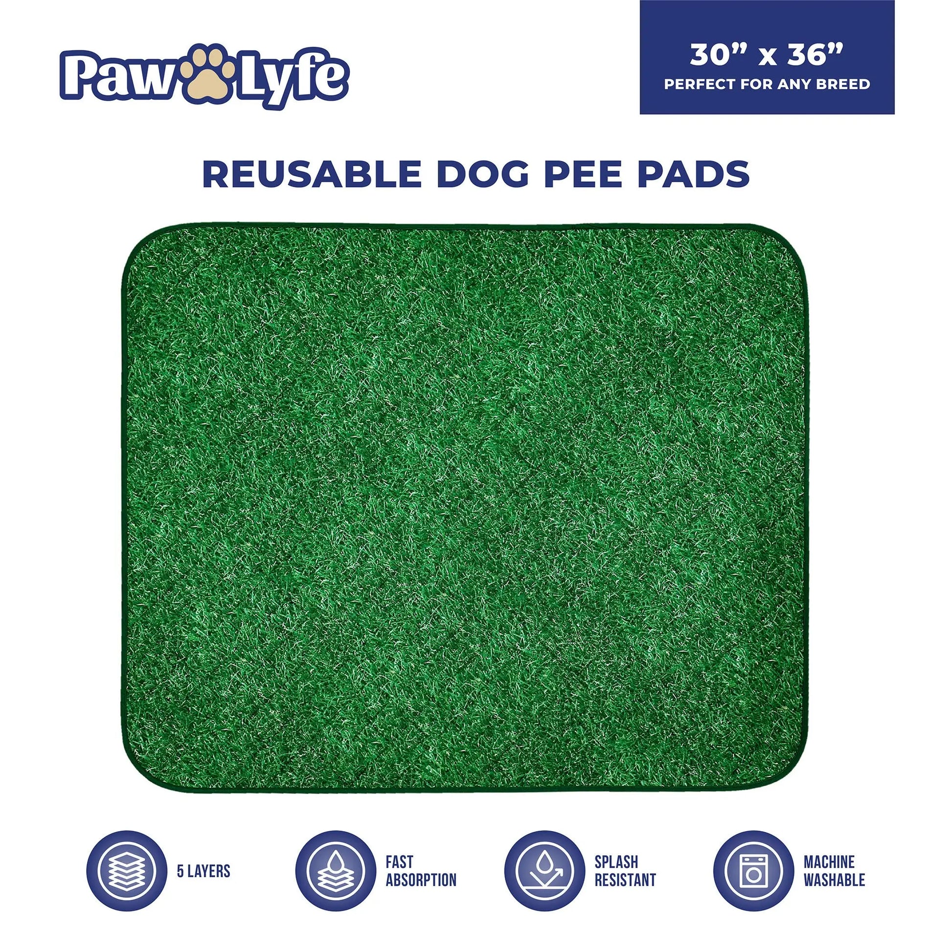 Reusable Dog Pee Pads with Grass Print Design, 2 Pads per Package Sized 30"X36" Each!