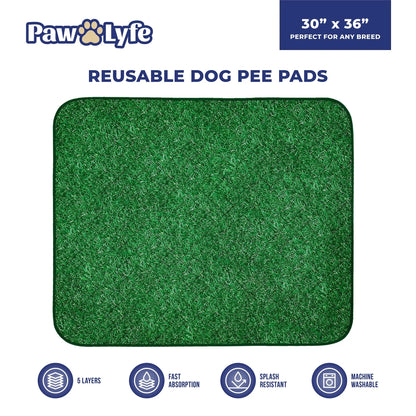 Reusable Dog Pee Pads with Grass Print Design, 2 Pads per Package Sized 30"X36" Each!