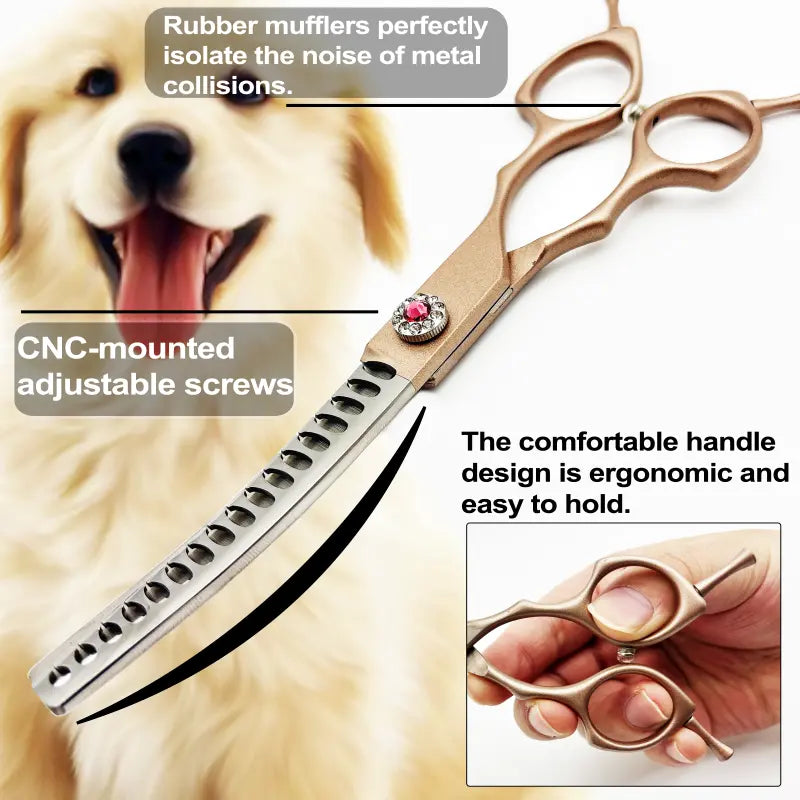 Wingsbro 7 Inches Pet Grooming Scissors, Rosegold up & down Curved Thinning Shears, for Groomer and Homeuse