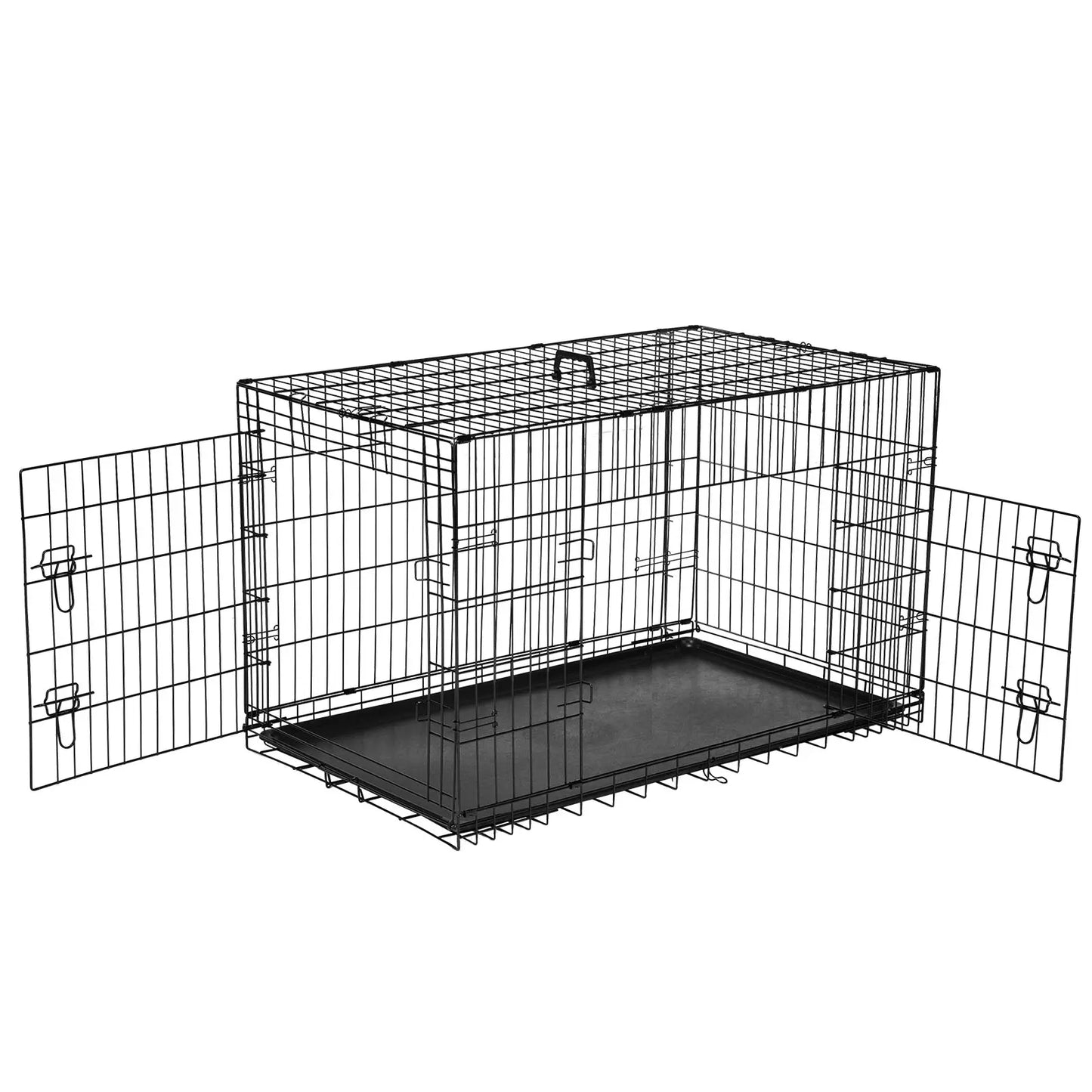Large Dog Crate Enclosure - 24/30/36/42/48In Foldable Metal Wire Escape-Proof Kennel, Double-Door, Divider Panel, Leak-Proof Plastic Pan Tray for Easy Cleaning, Indoor Use