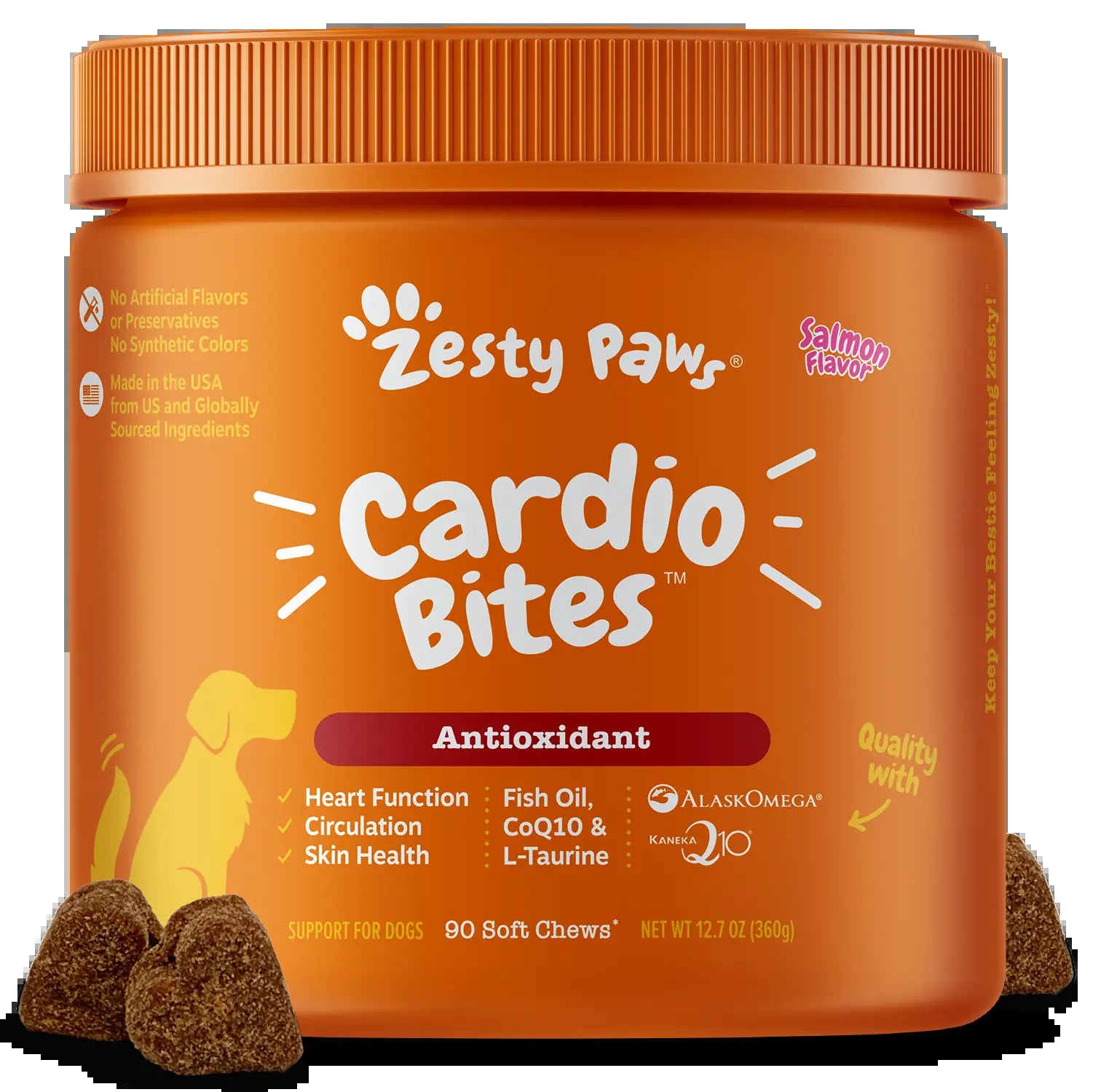 Zesty Paws Cardio Bites for Dogs, Cardiovascular Health and Circulation Support Supplement for Dogs, Omega 3 Fatty Acid Fish Oil Soft Chew Pet Treats