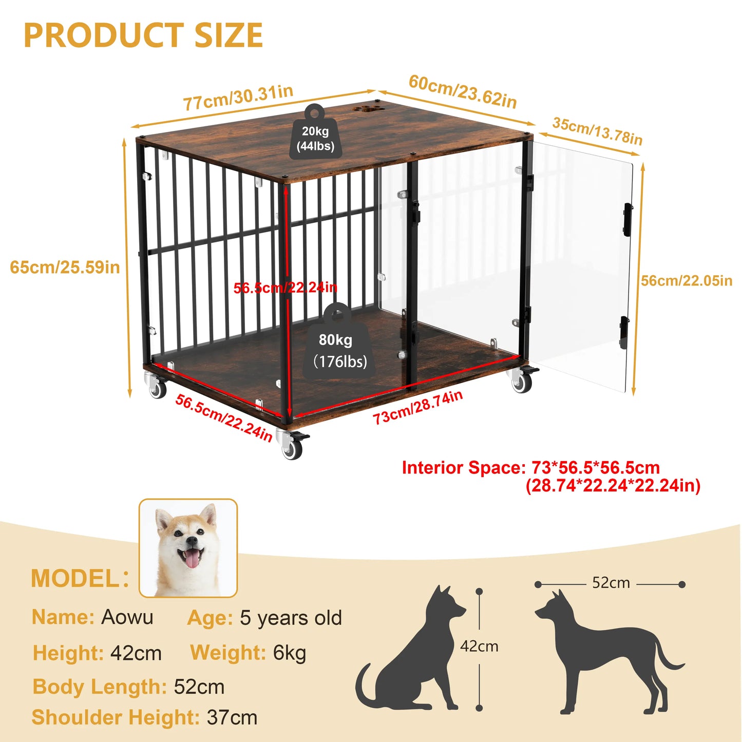 Bingopaw Tempered Glass Puppy Training Crate, Elegant Transparent Indoor Dog Cage for Small Dogs Wooden Kennel