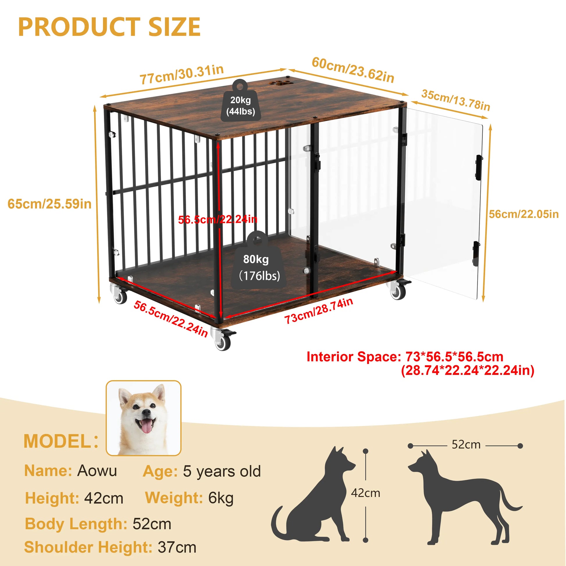 Bingopaw Tempered Glass Puppy Training Crate, Elegant Transparent Indoor Dog Cage for Small Dogs Wooden Kennel