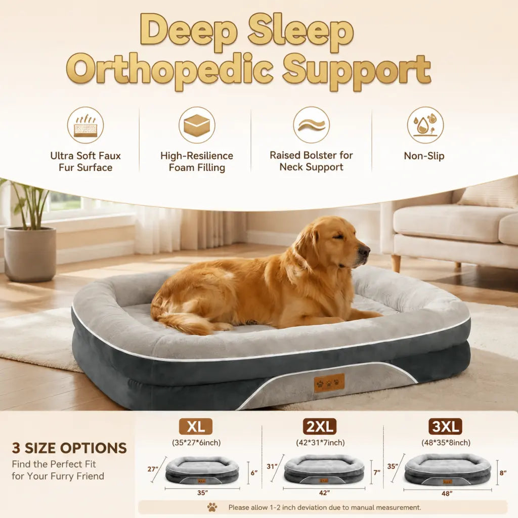 Orthopedic Large Dog Bed, Washable Orthopedic Large Dog Bed - Dog Beds Large Sized Dogs with Removable Cover Waterproof Pet Bed with Bolster for Extra Large Pe