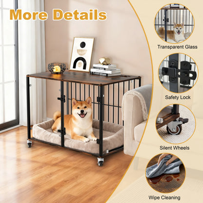Bingopaw Tempered Glass Puppy Training Crate, Elegant Transparent Indoor Dog Cage for Small Dogs Wooden Kennel