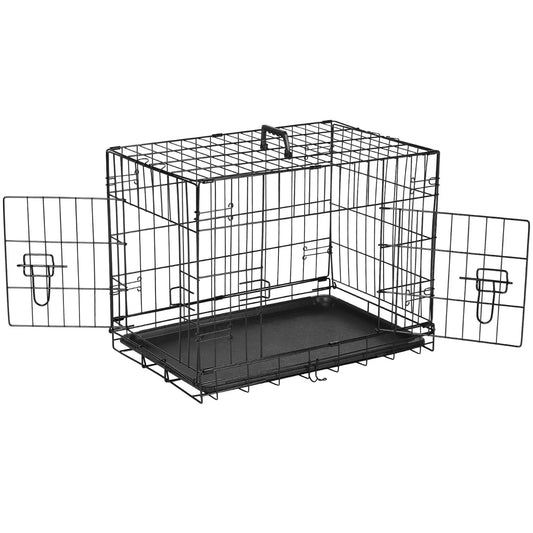 Large Dog Crate Enclosure - 24/30/36/42/48In Foldable Metal Wire Escape-Proof Kennel, Double-Door, Divider Panel, Leak-Proof Plastic Pan Tray for Easy Cleaning, Indoor Use