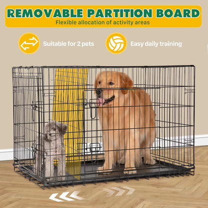 Large Dog Crate Enclosure - 24/30/36/42/48In Foldable Metal Wire Escape-Proof Kennel, Double-Door, Divider Panel, Leak-Proof Plastic Pan Tray for Easy Cleaning, Indoor Use