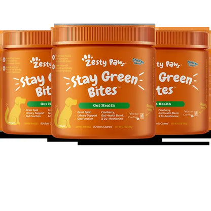 Zesty Paws Stay Green Bites Vitamin for Dogs Chicken Flavor Soft Chews with Probiotic & Vitafiber for Urinary & Gut Health 90 Count