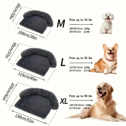 Cozy Plush Pet Blanket with Backrest – Soft Winter Bed for Cats & Dogs, Anti-Slip Bottom, Protects Sofa from Pet Hair, Available in Small/Medium/Large,Cozy Gift for Cats & Dogs
