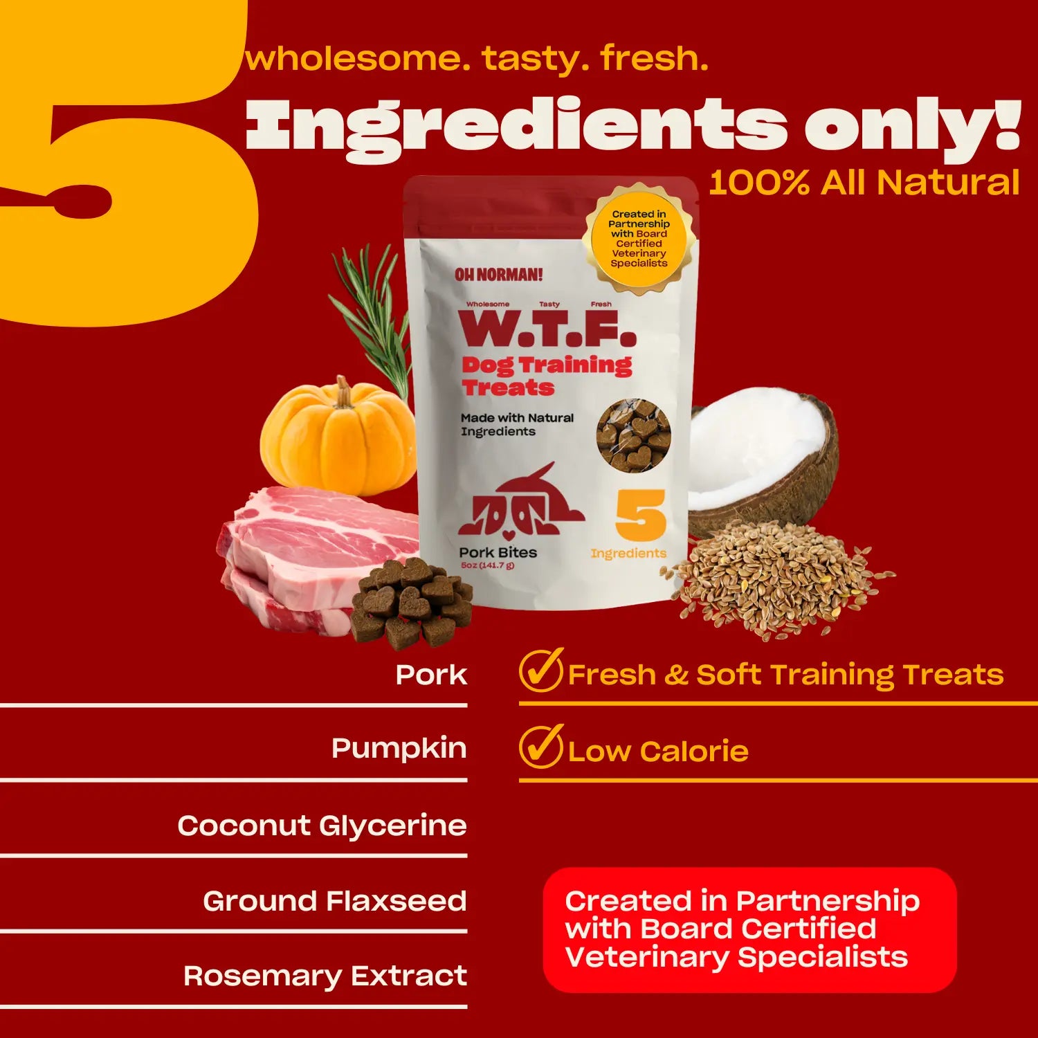 OH NORMAN! W.T.F. Dog Training Treats – Soft Pork Bites for Puppies, Seniors & All Dogs | Natural, Vet-Reviewed, 5 Ingredients Only, No Corn, Wheat, or Soy