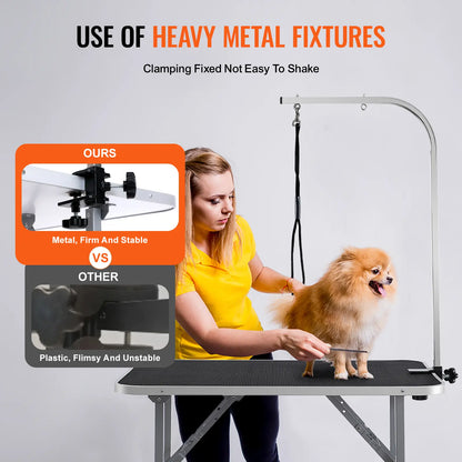 Vevor Professional Pet Grooming Table with Adjustable Arm and Clamp, 36''x24'' Foldable Grooming Station for Medium and Small Dogs, Includes Free No-Sit Haunch Holder and Grooming Loop, Supports Up to 330 lbs