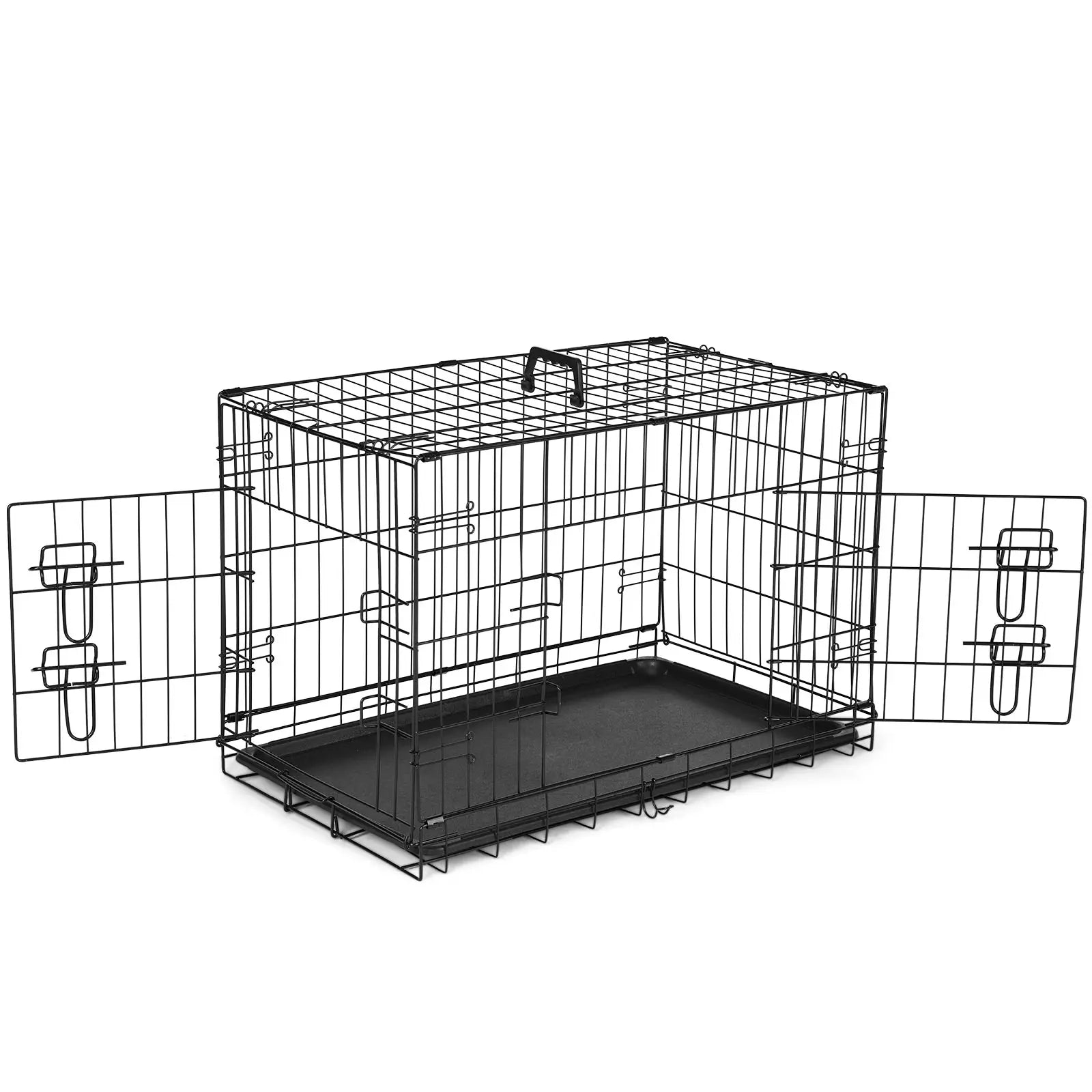 Large Dog Crate Enclosure - 24/30/36/42/48In Foldable Metal Wire Escape-Proof Kennel, Double-Door, Divider Panel, Leak-Proof Plastic Pan Tray for Easy Cleaning, Indoor Use