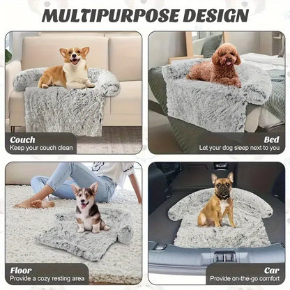 Cozy Plush Pet Blanket with Backrest – Soft Winter Bed for Cats & Dogs, Anti-Slip Bottom, Protects Sofa from Pet Hair, Available in Small/Medium/Large,Cozy Gift for Cats & Dogs