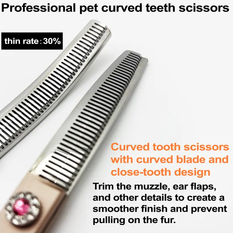 Wingsbro 7 Inches Pet Grooming Scissors, Rosegold up & down Curved Thinning Shears, for Groomer and Homeuse