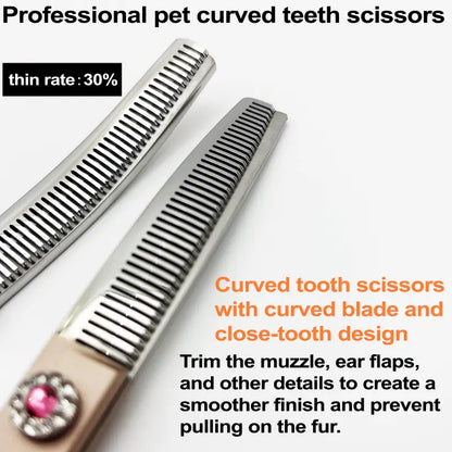 Wingsbro 7 Inches Pet Grooming Scissors, Rosegold up & down Curved Thinning Shears, for Groomer and Homeuse
