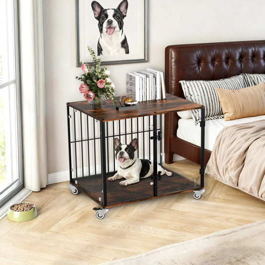 Bingopaw Tempered Glass Puppy Training Crate, Elegant Transparent Indoor Dog Cage for Small Dogs Wooden Kennel