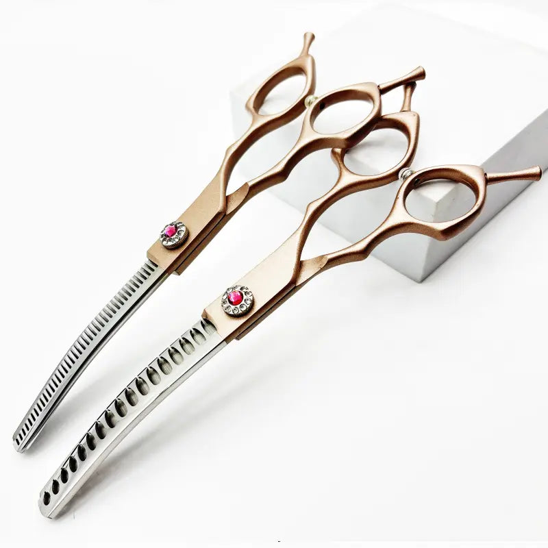Wingsbro 7 Inches Pet Grooming Scissors, Rosegold up & down Curved Thinning Shears, for Groomer and Homeuse