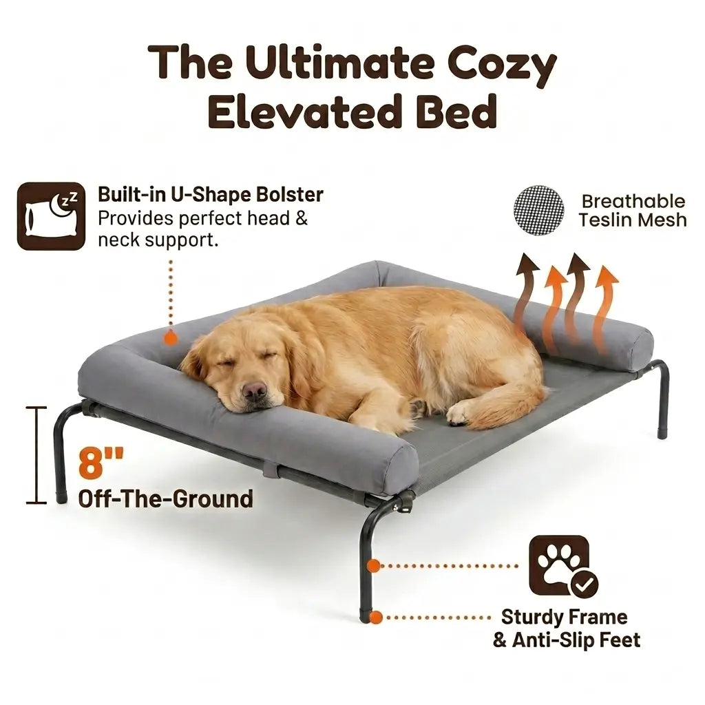 Elevated Cooling Dog Sofa,Raised Dog Cots Beds for Large Dogs, Outdoor Dog Bed for Large Dogs, Chew Proof Portable Cooling Pet Cot Skid-Resistant Feet, Frame with Breathable Mesh