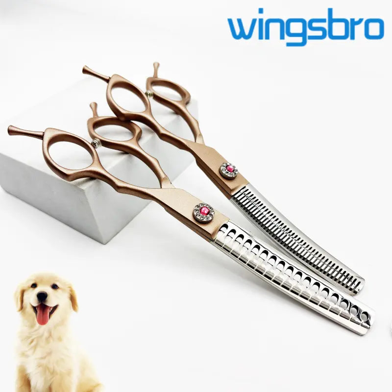 Wingsbro 7 Inches Pet Grooming Scissors, Rosegold up & down Curved Thinning Shears, for Groomer and Homeuse