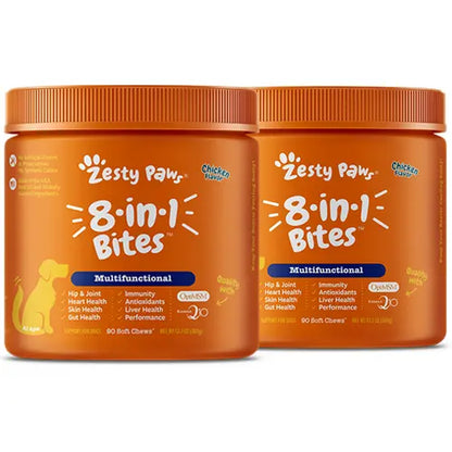 Zesty Paws 8-In-1 Chewable Multivitamin Bite for Dogs, Chicken Soft Chew Immune Support Dog Treats Supplement 8 in Dog Supplements