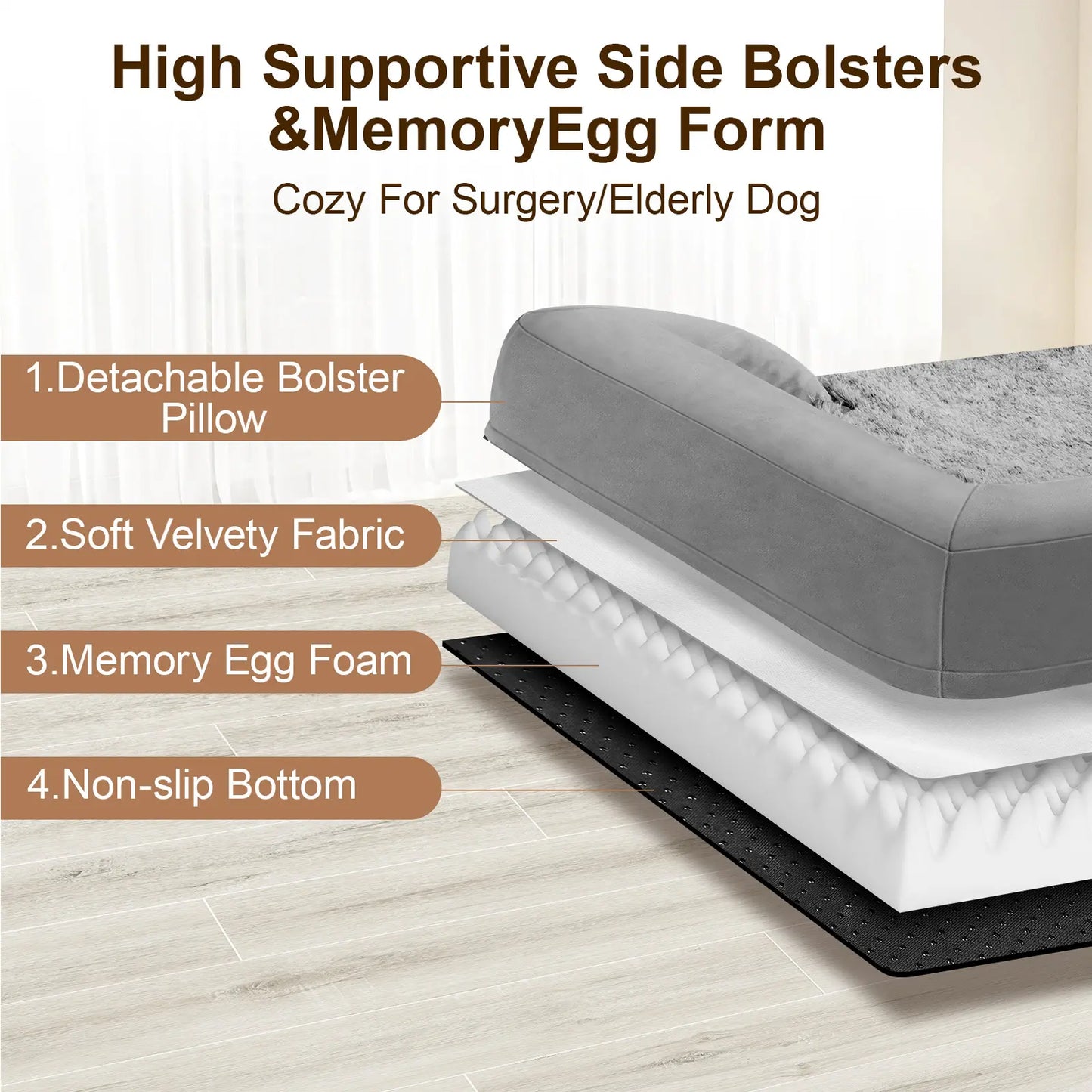 Gimars Orthopedic Egg Foam Ultra Soft Dog Beds Waterproof High Supportive Bolsters Washable Pet Beds Cover for Large Medium Small & Aging Dogs