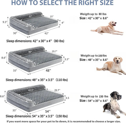 Orthopedic L-Shaped Dog Bed for Large Dogs - Waterproof Velvet-Top Sofa with Pressure Relief Foam, Joint Support, Removable Washable Cover, Self-Warming Soft Surface, Non-Slip Bottom, Apartment Decor