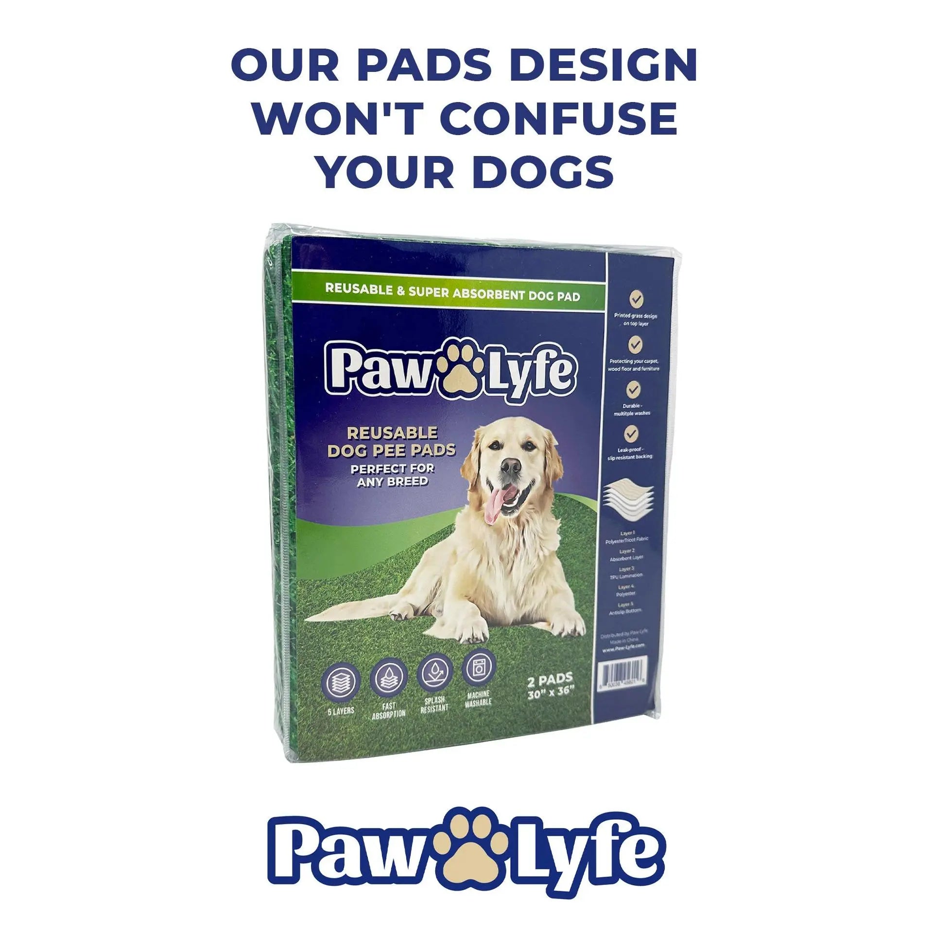 Reusable Dog Pee Pads with Grass Print Design, 2 Pads per Package Sized 30"X36" Each!