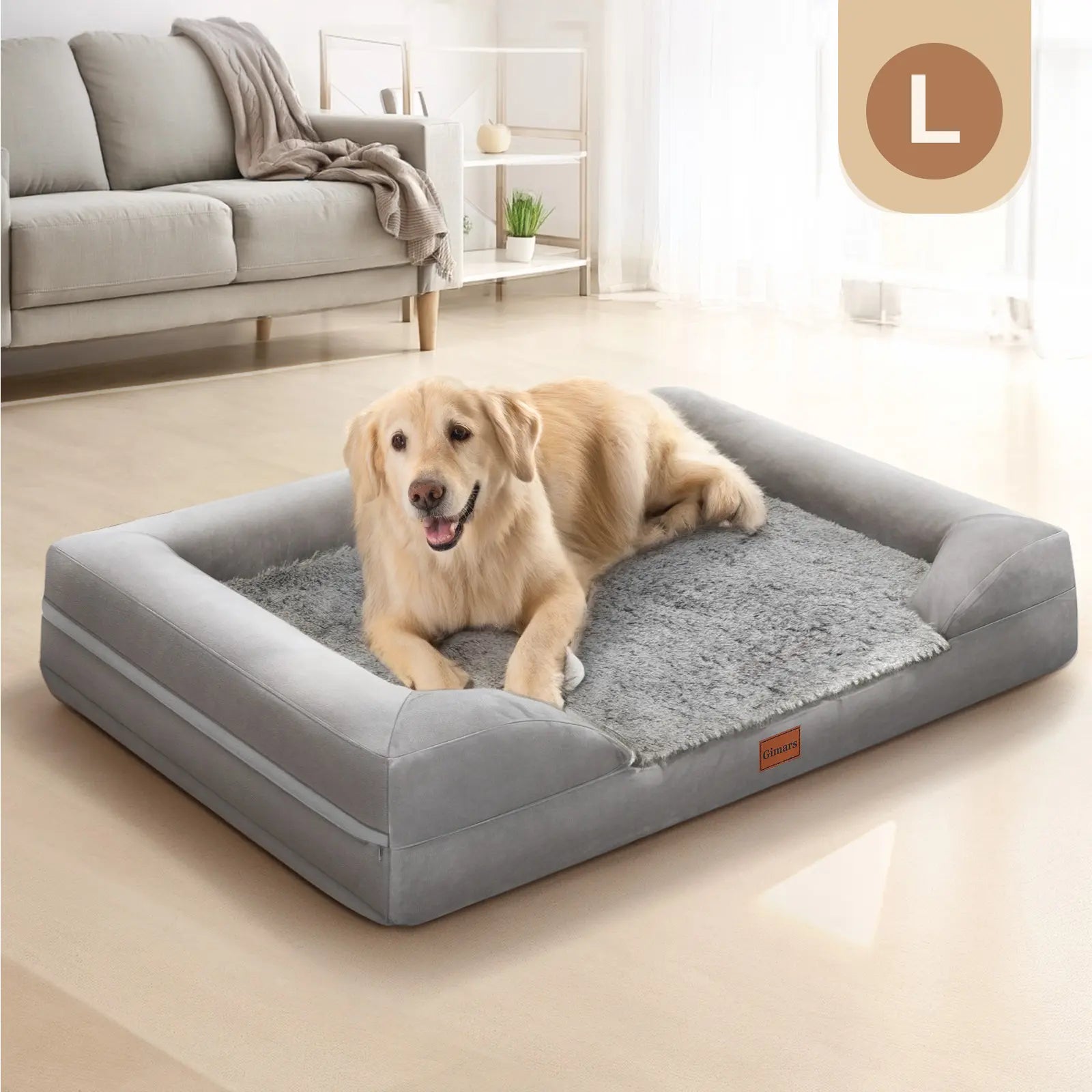 Gimars Orthopedic Egg Foam Ultra Soft Dog Beds Waterproof High Supportive Bolsters Washable Pet Beds Cover for Large Medium Small & Aging Dogs