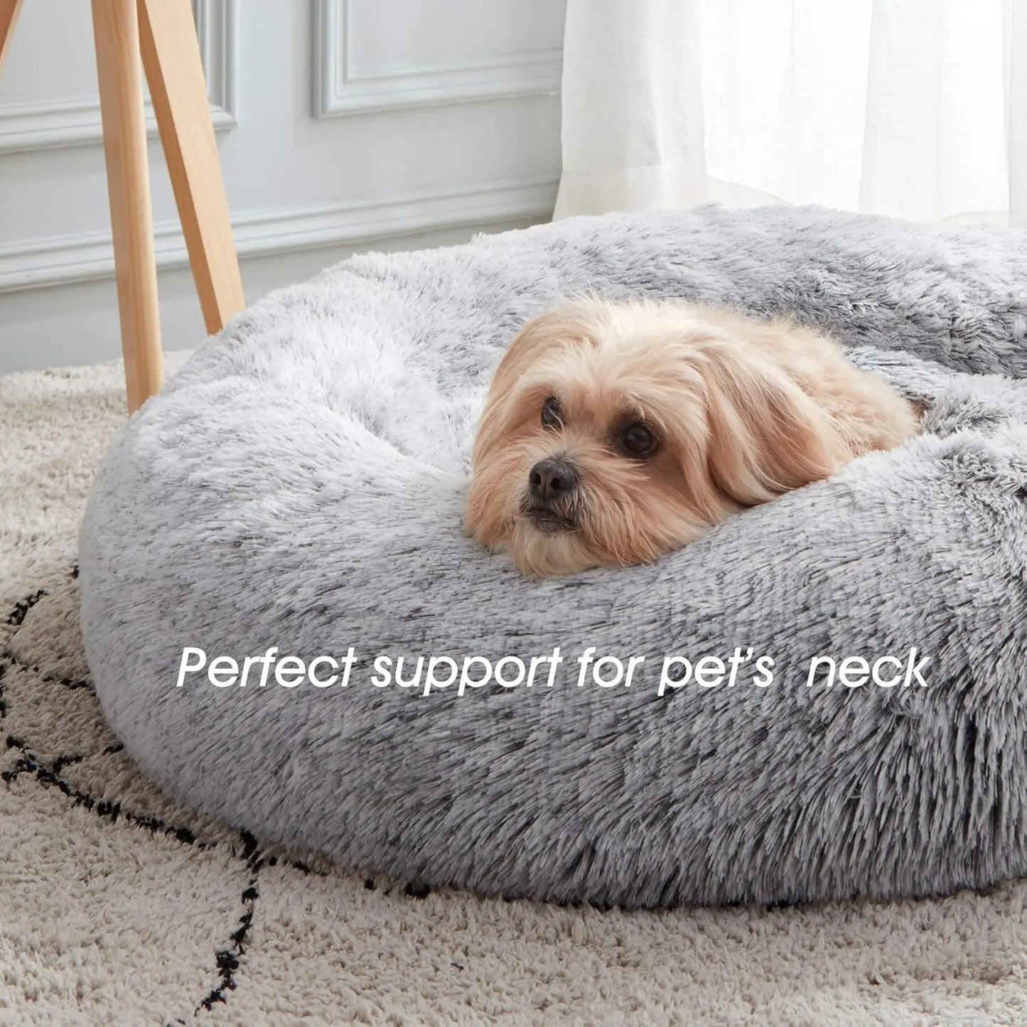 WESTERN HOME WH Calming Anti-Anxiety Dog & Cat Bed, Cozy Soft Donut Cuddler, Faux Fur Plush Cushion for Small & Medium Pets Pet Bed Fluffy Plush round Pet Durable Cat Daily Use Horizontal Natural