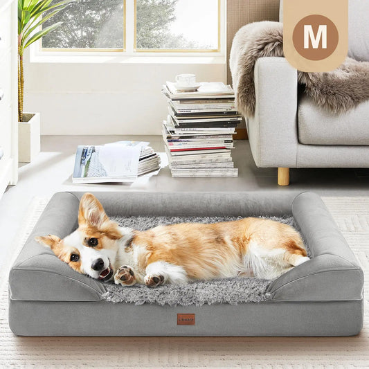 Gimars Orthopedic Egg Foam Ultra Soft Dog Beds Waterproof High Supportive Bolsters Washable Pet Beds Cover for Large Medium Small & Aging Dogs