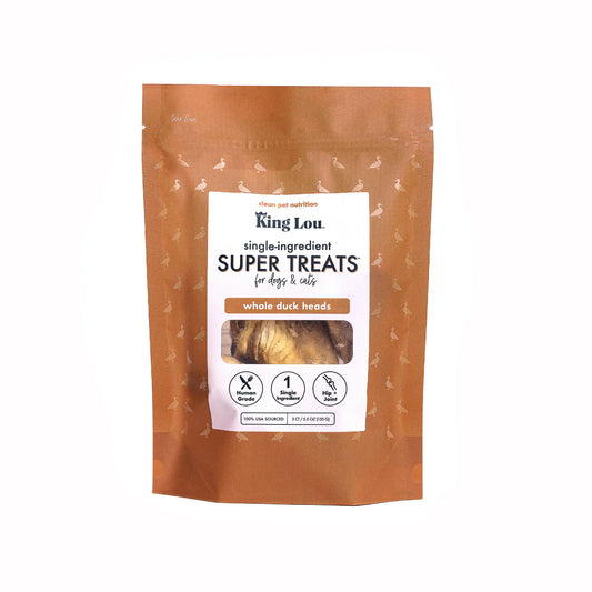 King Lou Whole Duck Heads Treats for Dogs and Cats, Single-Ingredient, 100% USA, Small-Batch, High Quality and Healthy Pet Treats and Natural Food, Supports Hip and Joint Health Crunchy Chewy