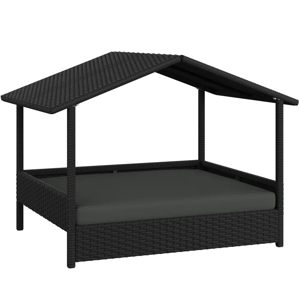 Costoffs Outdoor Elevated Rattan Dog Bed with Canopy & Padded Cushion - Heavy Duty Raised Pet House for Backyard, Poolside & Lawn
