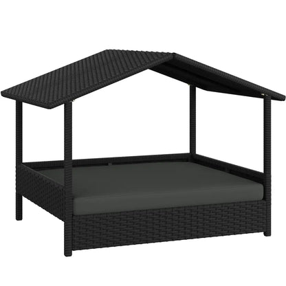 Costoffs Outdoor Elevated Rattan Dog Bed with Canopy & Padded Cushion - Heavy Duty Raised Pet House for Backyard, Poolside & Lawn