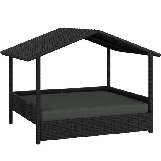 Costoffs Outdoor Elevated Rattan Dog Bed with Canopy & Padded Cushion - Heavy Duty Raised Pet House for Backyard, Poolside & Lawn