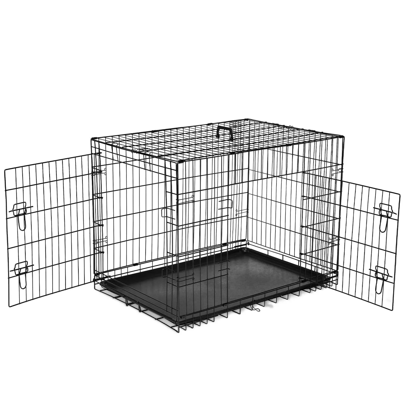 Large Dog Crate Enclosure - 24/30/36/42/48In Foldable Metal Wire Escape-Proof Kennel, Double-Door, Divider Panel, Leak-Proof Plastic Pan Tray for Easy Cleaning, Indoor Use