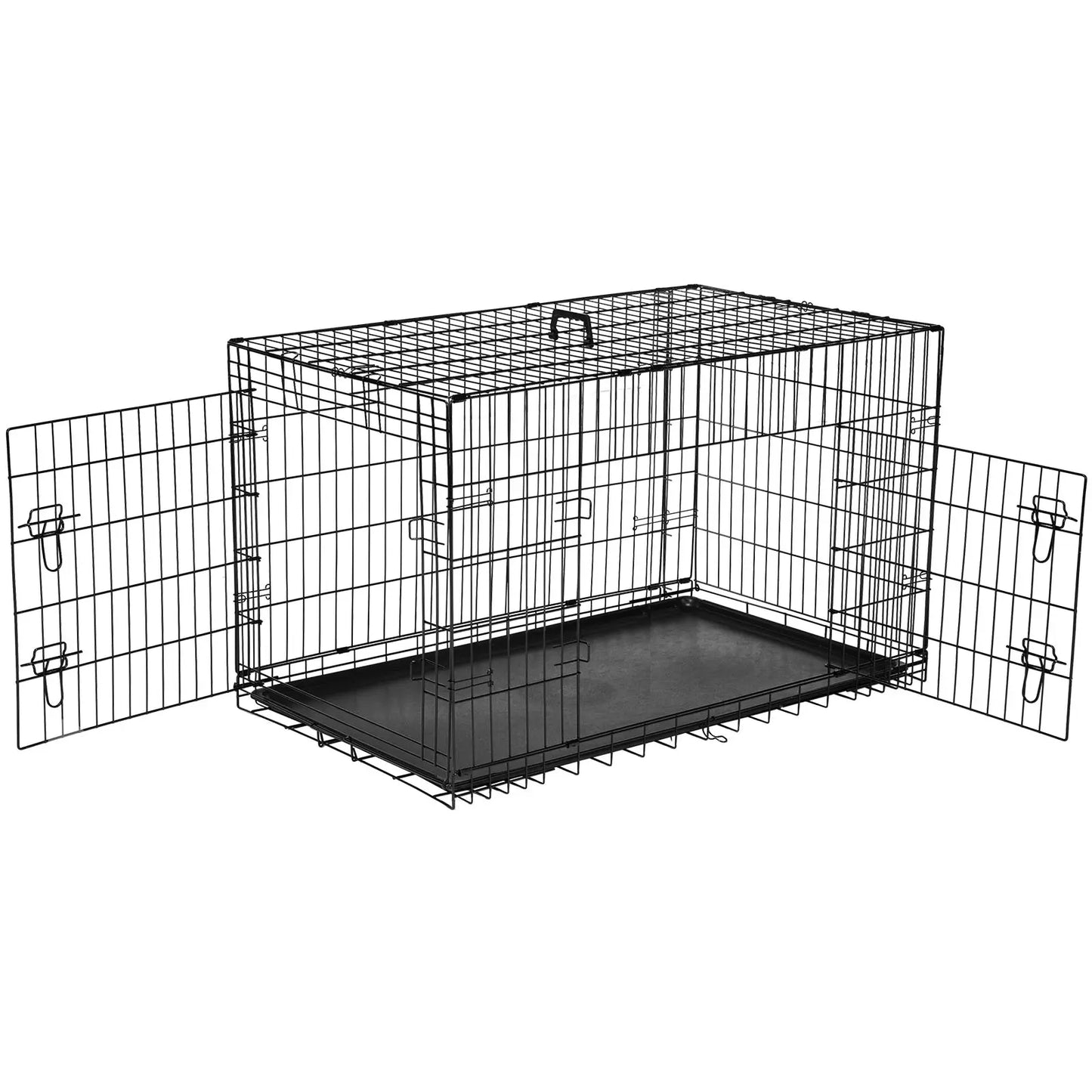 Large Dog Crate Enclosure - 24/30/36/42/48In Foldable Metal Wire Escape-Proof Kennel, Double-Door, Divider Panel, Leak-Proof Plastic Pan Tray for Easy Cleaning, Indoor Use