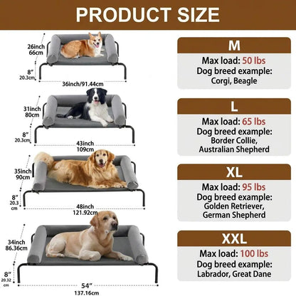 Elevated Cooling Dog Sofa,Raised Dog Cots Beds for Large Dogs, Outdoor Dog Bed for Large Dogs, Chew Proof Portable Cooling Pet Cot Skid-Resistant Feet, Frame with Breathable Mesh