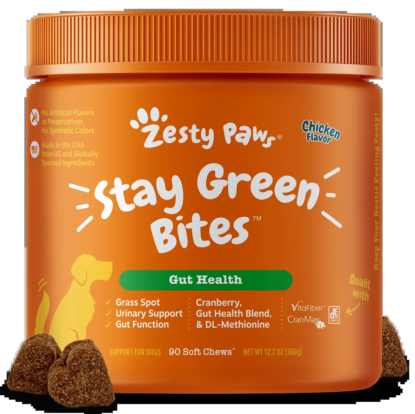 Zesty Paws Stay Green Bites Vitamin for Dogs Chicken Flavor Soft Chews with Probiotic & Vitafiber for Urinary & Gut Health 90 Count