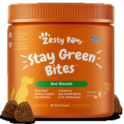 Zesty Paws Stay Green Bites Vitamin for Dogs Chicken Flavor Soft Chews with Probiotic & Vitafiber for Urinary & Gut Health 90 Count