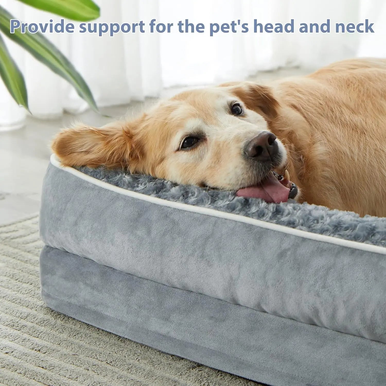 Orthopedic L-Shaped Dog Bed for Large Dogs - Waterproof Velvet-Top Sofa with Pressure Relief Foam, Joint Support, Removable Washable Cover, Self-Warming Soft Surface, Non-Slip Bottom, Apartment Decor